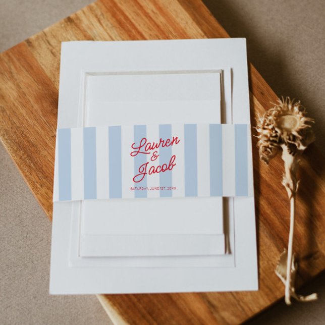 Cintas Para Invitaciones Modern Minimalist Coastal Red Blue Stripes Wedding (Subido por el creador)