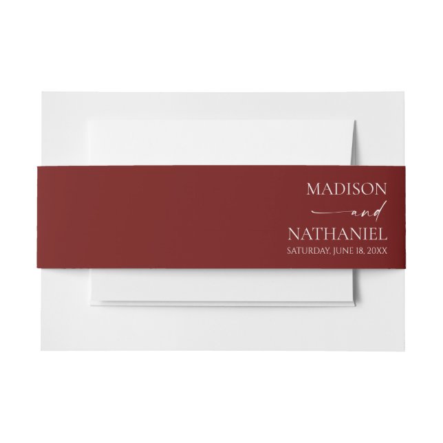 Cintas Para Invitaciones Modern Minimalist Elegant Burgundy Wedding (Anverso Ejemplo)