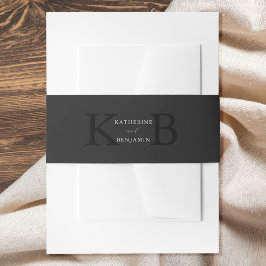 Cintas Para Invitaciones Modern Minimalist Matte Black Monogram Wedding