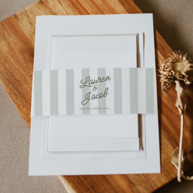 Cintas Para Invitaciones Modern Minimalist Sage Green Stripes Wedding (Subido por el creador)