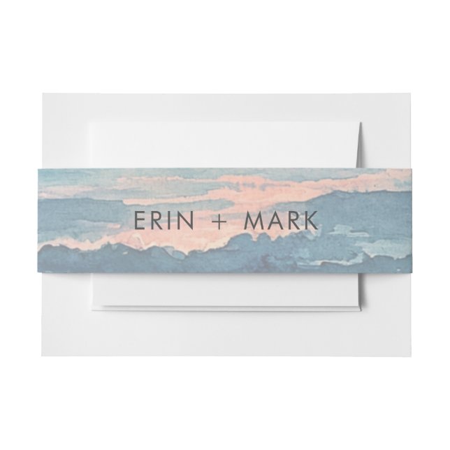 Cintas Para Invitaciones Modern Ocean Sunset Watercolor Beach Wedding (Anverso Ejemplo)