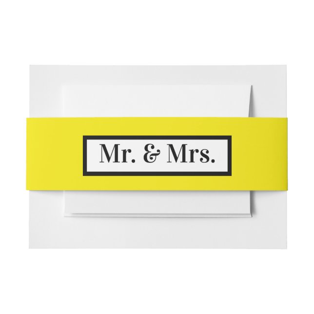 Cintas Para Invitaciones Modern Simple Retro Amarillo Sr. + Sra. (Anverso Ejemplo)
