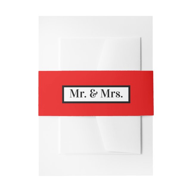 Cintas Para Invitaciones Modern Simple Retro Rojo Sr. + Sra. (Anverso Ejemplo)