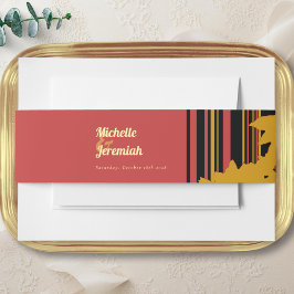 Cintas Para Invitaciones Modern Sunflower Coral Gold Wedding