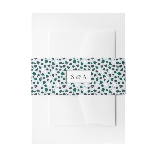 Cintas Para Invitaciones Modern Terrazzo & Emerald Monogram (Anverso Ejemplo)