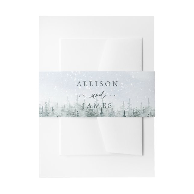 Cintas Para Invitaciones Modern Winter Forest Wedding Belly Band (Anverso Ejemplo)