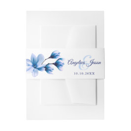Cintas Para Invitaciones Moderna acuarela Floral Marina Azul Boda blanco