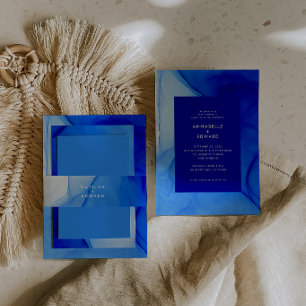 Cintas Para Invitaciones moderna boda azul y blanca elegante