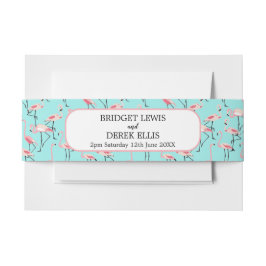 Cintas Para Invitaciones Moderna Boda en Playa Flamingo Azul Rosa