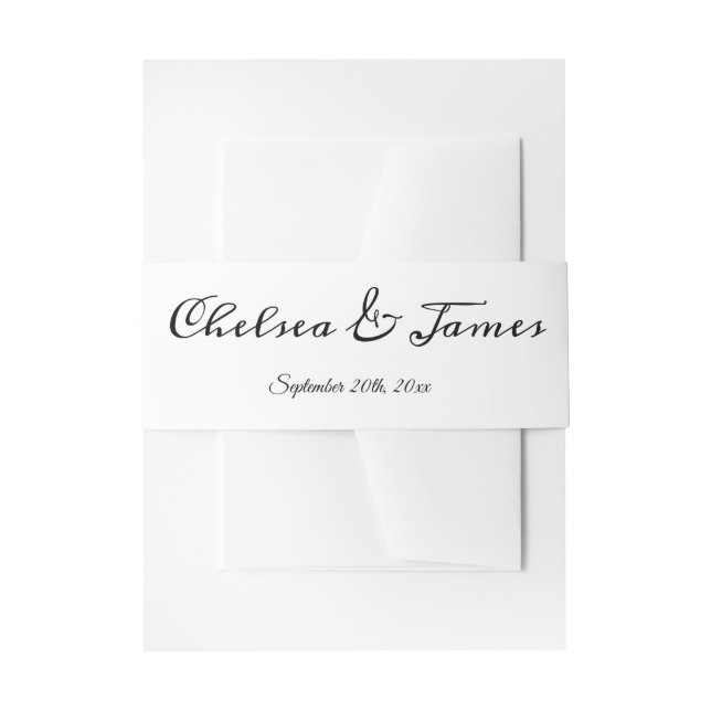 Cintas Para Invitaciones Moderna caligrafía elegante Boda blanco y negro (Anverso Ejemplo)