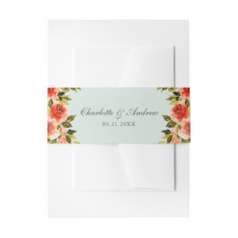 Cintas Para Invitaciones Moderna Mint Green Watercolor Roses Rojos Boda