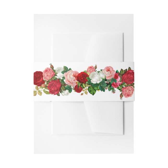 Cintas Para Invitaciones Moderna y elegante flor botánica verde rojo borgoñ (Anverso Ejemplo)