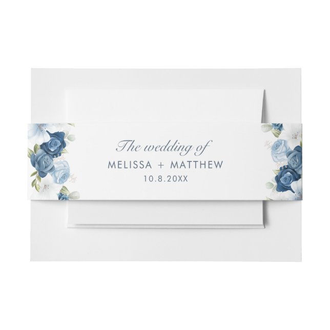 Cintas Para Invitaciones Moderna y turbia floral azul elegante Wedding (Anverso Ejemplo)