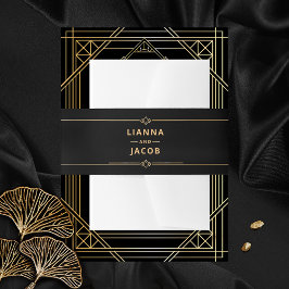 Cintas Para Invitaciones Moderno Art Deco Negro y Boda Oro Clásico