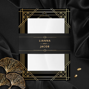 Cintas Para Invitaciones Moderno Art Deco Negro y Boda Oro Clásico