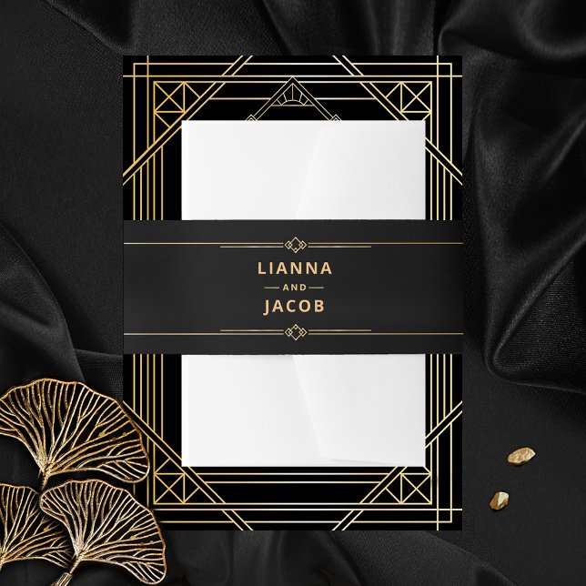 Cintas Para Invitaciones Moderno Art Deco Negro y Boda Oro Clásico (Subido por el creador)