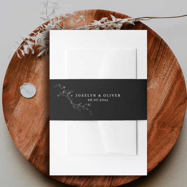 Cintas Para Invitaciones Moderno Boda floral negro y blanco esbozado (Subido por el creador)