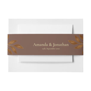 Cintas Para Invitaciones Moderno Boho Café Brown y Boda Gold Leaf Inv