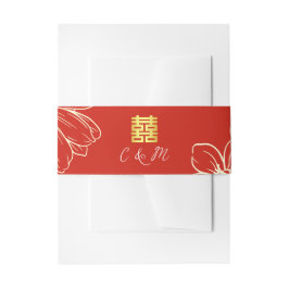 Cintas Para Invitaciones Moderno elegante boda china floral guión rojo