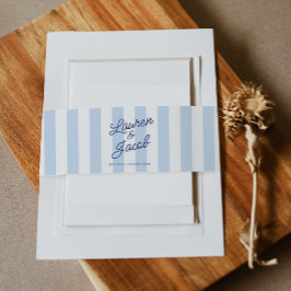 Cintas Para Invitaciones Moderno Minimalista Boda de Rayas Azules Costeras
