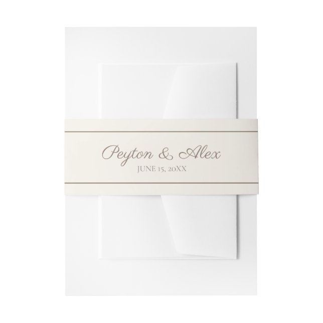 Cintas Para Invitaciones Moderno Script Elegante Crema Marrón Boda (Anverso Ejemplo)