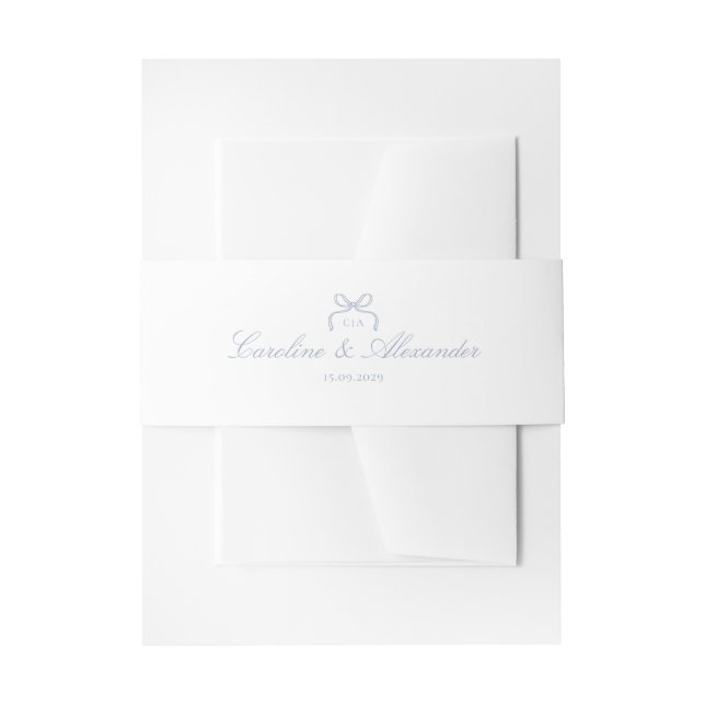 Cintas Para Invitaciones Monogram Blue Bow Wedding  (Anverso Ejemplo)