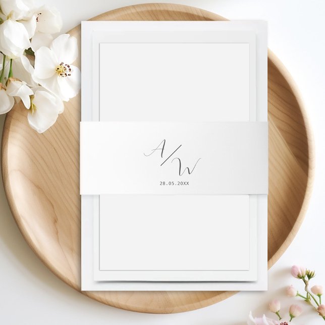 Cintas Para Invitaciones Monogram Invitation Belly Band (Customer-specific, monogram, modern, simple, elegant wedding napkins in white, grey .)