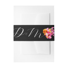 Cintas Para Invitaciones Monograma Acuarelado Floral Brillante Boda Negra