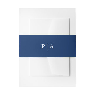 Cintas Para Invitaciones Monograma Azul Marino Boda Simple