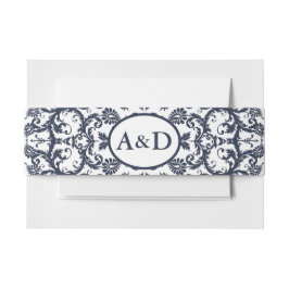 Cintas Para Invitaciones Monograma Azul Marino Floral Damasco