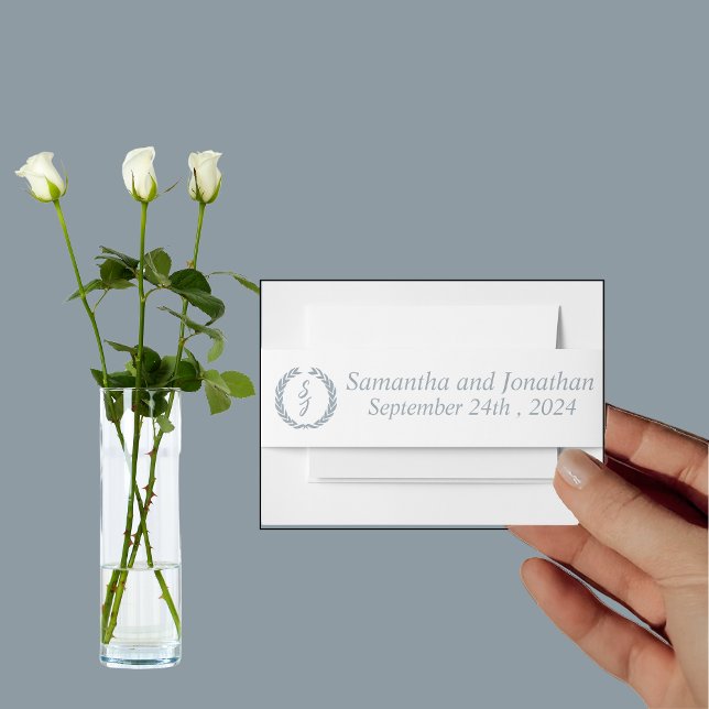 Cintas Para Invitaciones Monograma azul turbio Boda blanco (Subido por el creador)