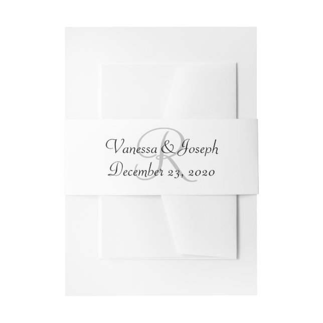 Cintas Para Invitaciones Monograma Boda blanco negro (Anverso Ejemplo)