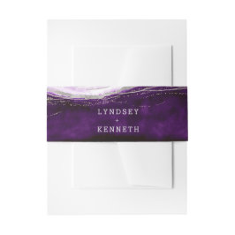 Cintas Para Invitaciones Monograma Boda de Geode púrpura y plateado de Amet