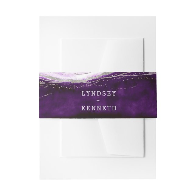Cintas Para Invitaciones Monograma Boda de Geode púrpura y plateado de Amet (Anverso Ejemplo)