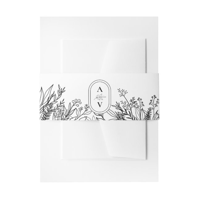 Cintas Para Invitaciones Monograma Boda de verde blanco y negro (Anverso Ejemplo)