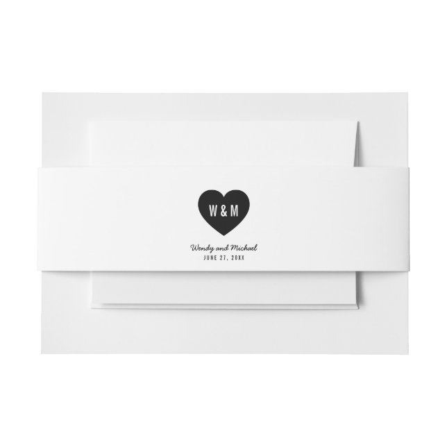 Cintas Para Invitaciones Monograma Boda moderno del corazón (Anverso Ejemplo)