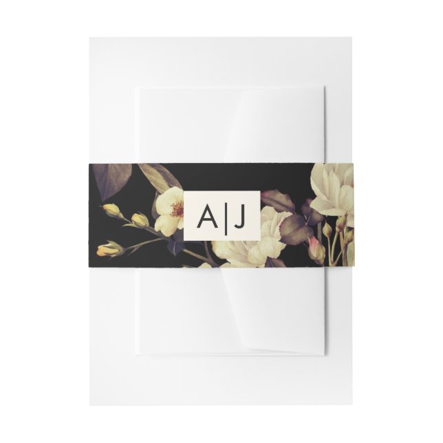 Cintas Para Invitaciones Monograma Boda Moody Floral Negro (Anverso Ejemplo)