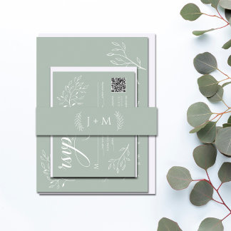 Cintas Para Invitaciones Monograma Botánico Verde Boho Sage