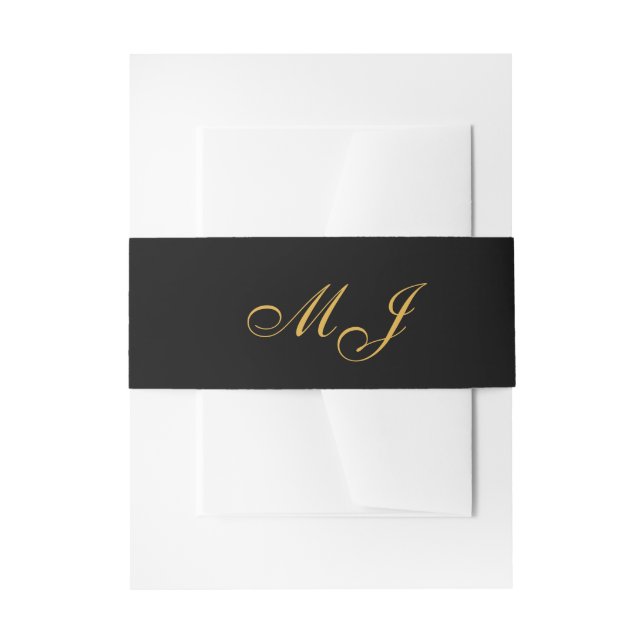 Cintas Para Invitaciones Monograma Bride Groom de Lujo Black Gold (Anverso Ejemplo)