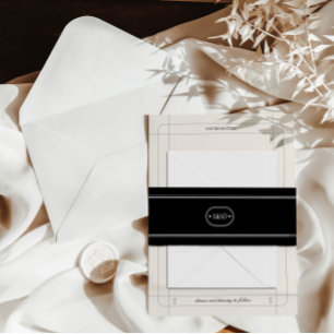 Cintas Para Invitaciones Monograma clásico elegante Moda negro Boda