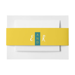 Cintas Para Invitaciones Monograma contemporáneo verde azulado y amarillo b
