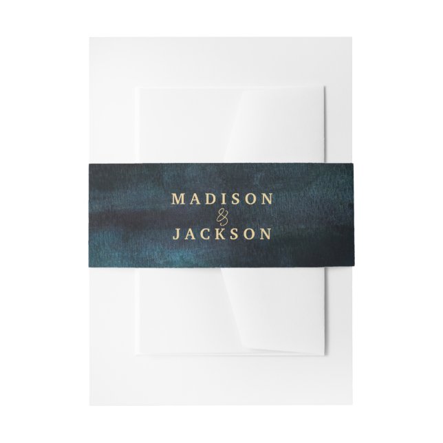 Cintas Para Invitaciones Monograma de acuarela azul marino y Boda de oro (Anverso Ejemplo)