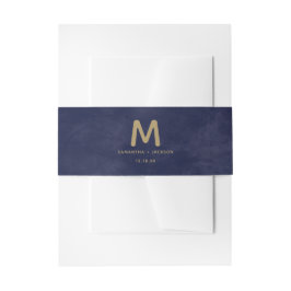 Cintas Para Invitaciones Monograma de boda acuarela y oro navy simple