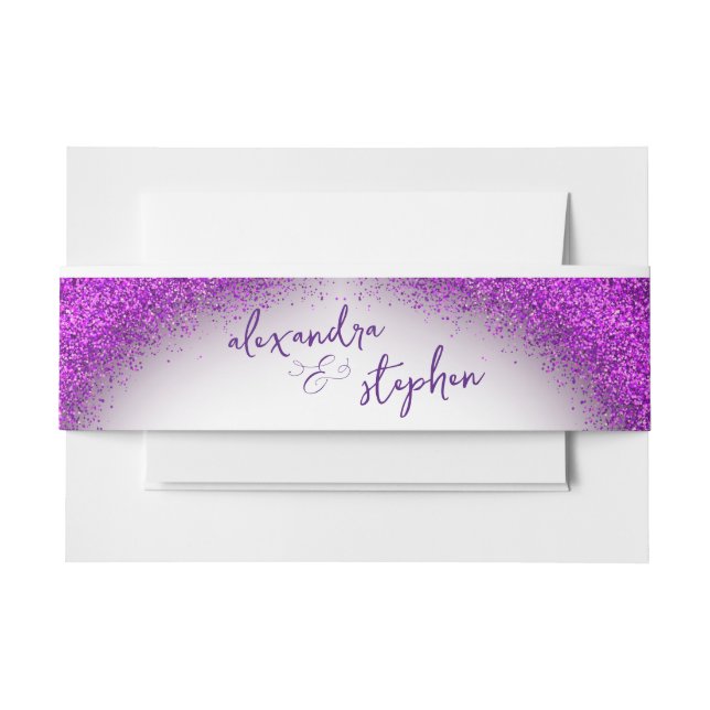 Cintas Para Invitaciones Monograma de Boda de confetti violeta magenta (Anverso Ejemplo)