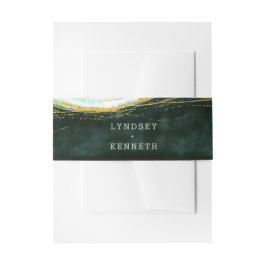 Cintas Para Invitaciones Monograma de Boda de mármol verde y oro verde azul