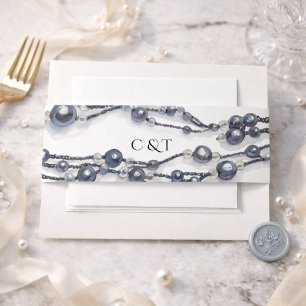 Cintas Para Invitaciones Monograma de Boda en Acuarela Perla Azul Marino