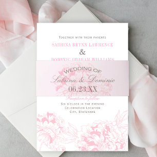 Cintas Para Invitaciones Monograma de Boda Peonía Rosa