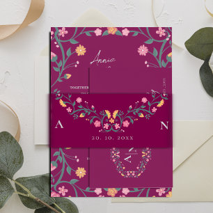 Cintas Para Invitaciones Monograma de Bonito roja Iniciales Boda floral