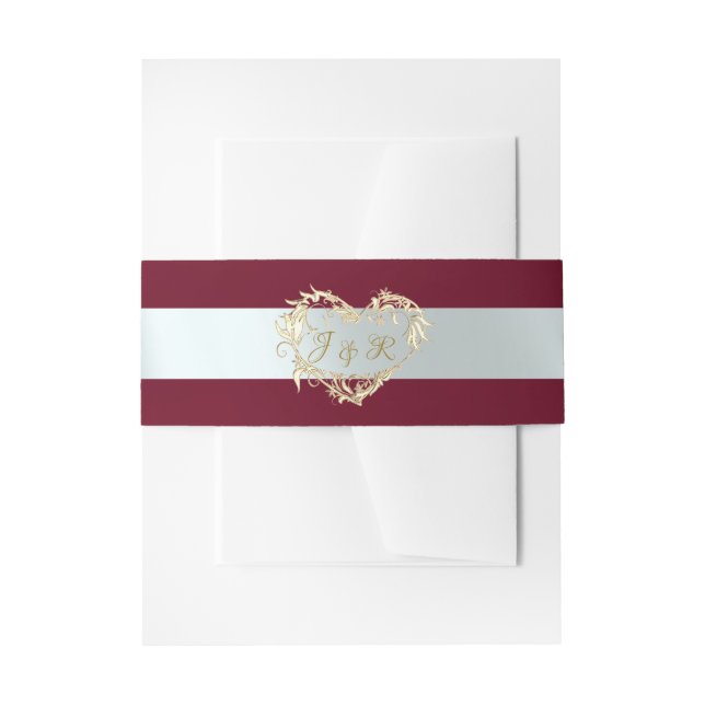 Cintas Para Invitaciones Monograma de Corazón - Burdeos/Plata (Anverso Ejemplo)