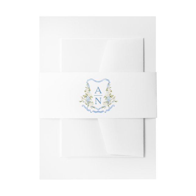 Cintas Para Invitaciones Monograma de Cresta de Hortensia Azul (Anverso Ejemplo)
